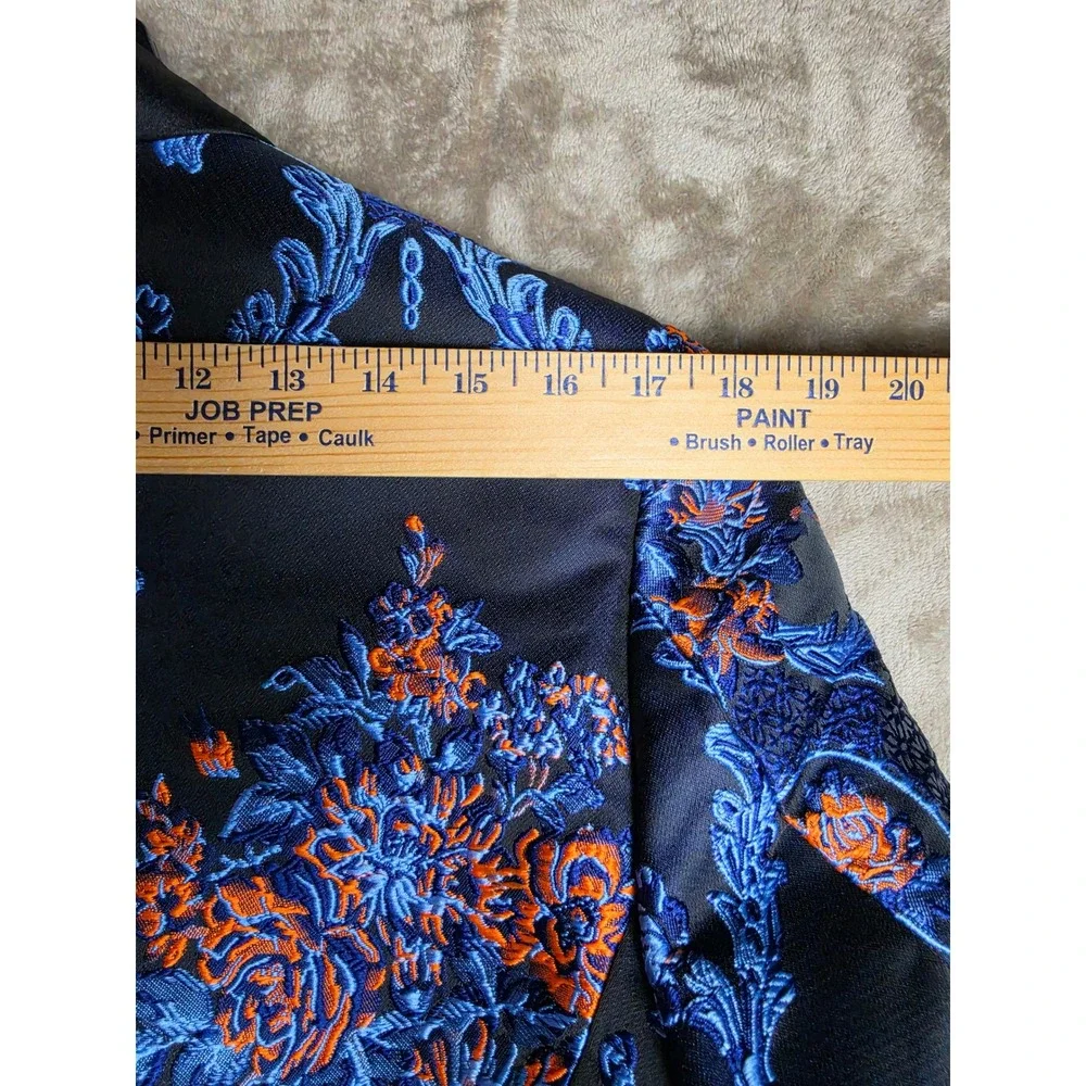 Retro Paris Monte Carlo III Blazer Indigo Blue Orange Floral Damask Tuxedo 36S